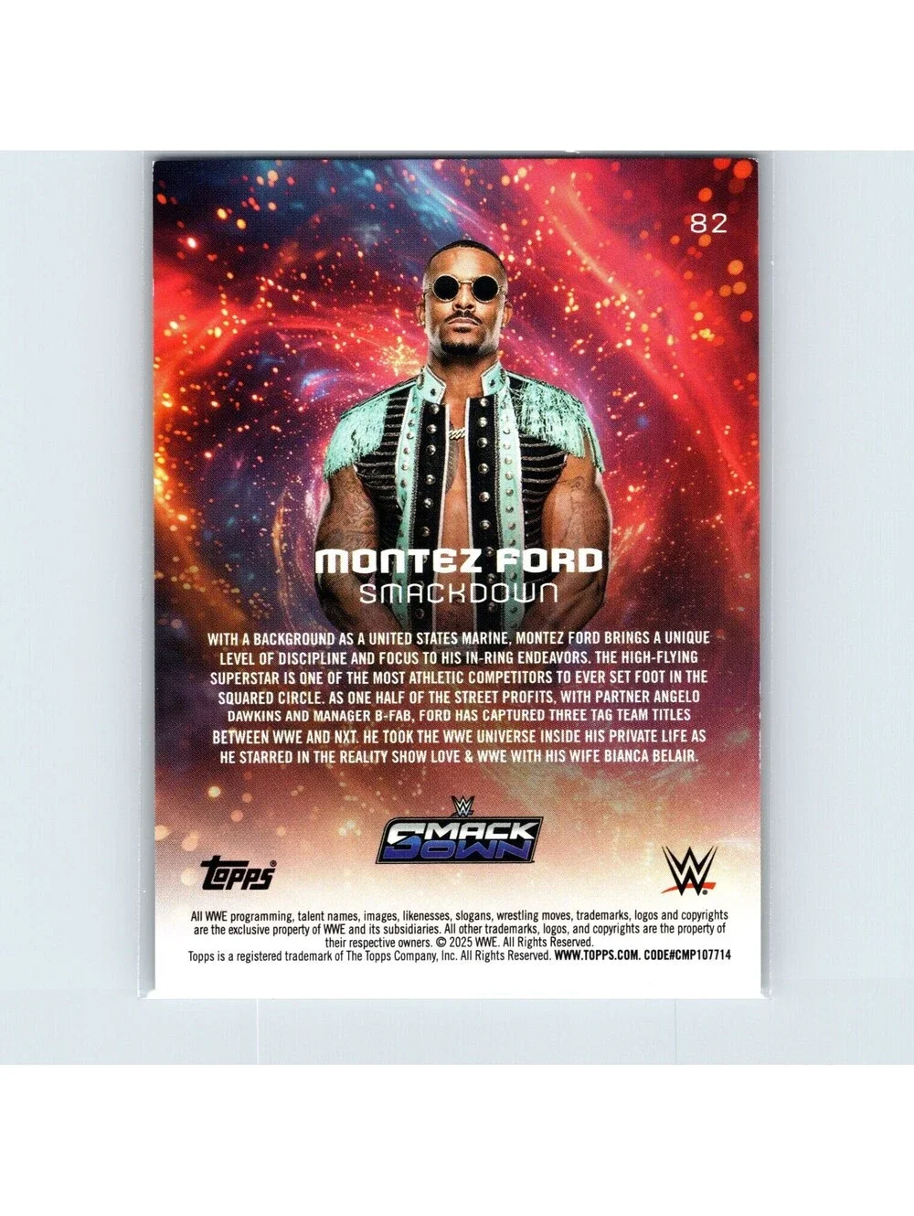 2025 Topps Universe WWE Montez Ford #82 Orange Warp #/25 Smackdown
